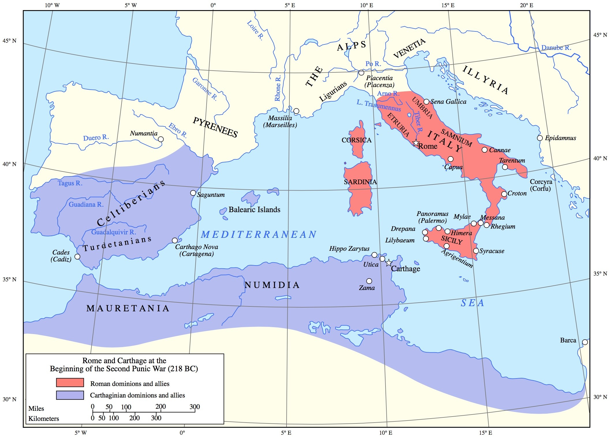 Map Of Carthage And Rome Second Punic War 