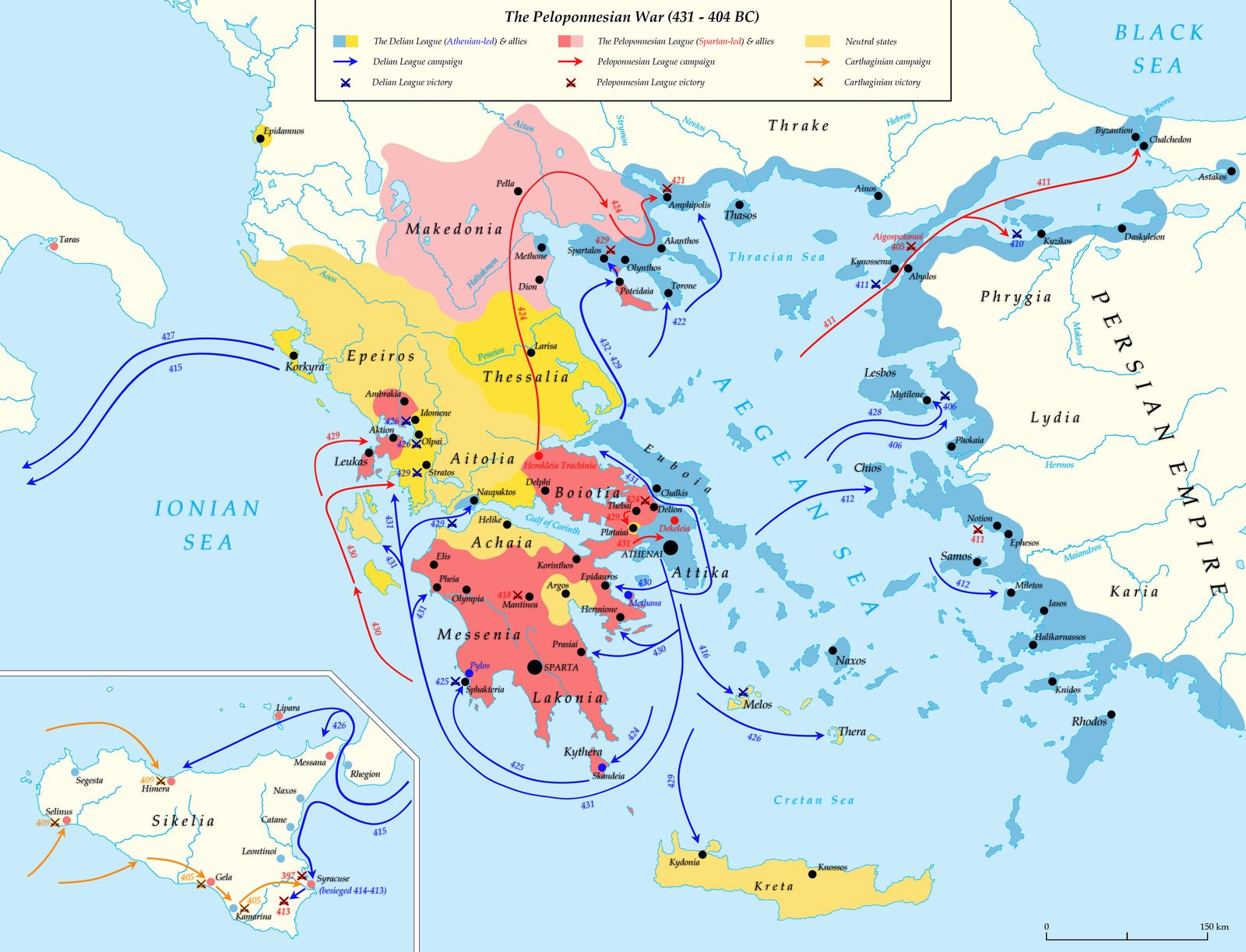 The peloponnesian war involved what two cities?