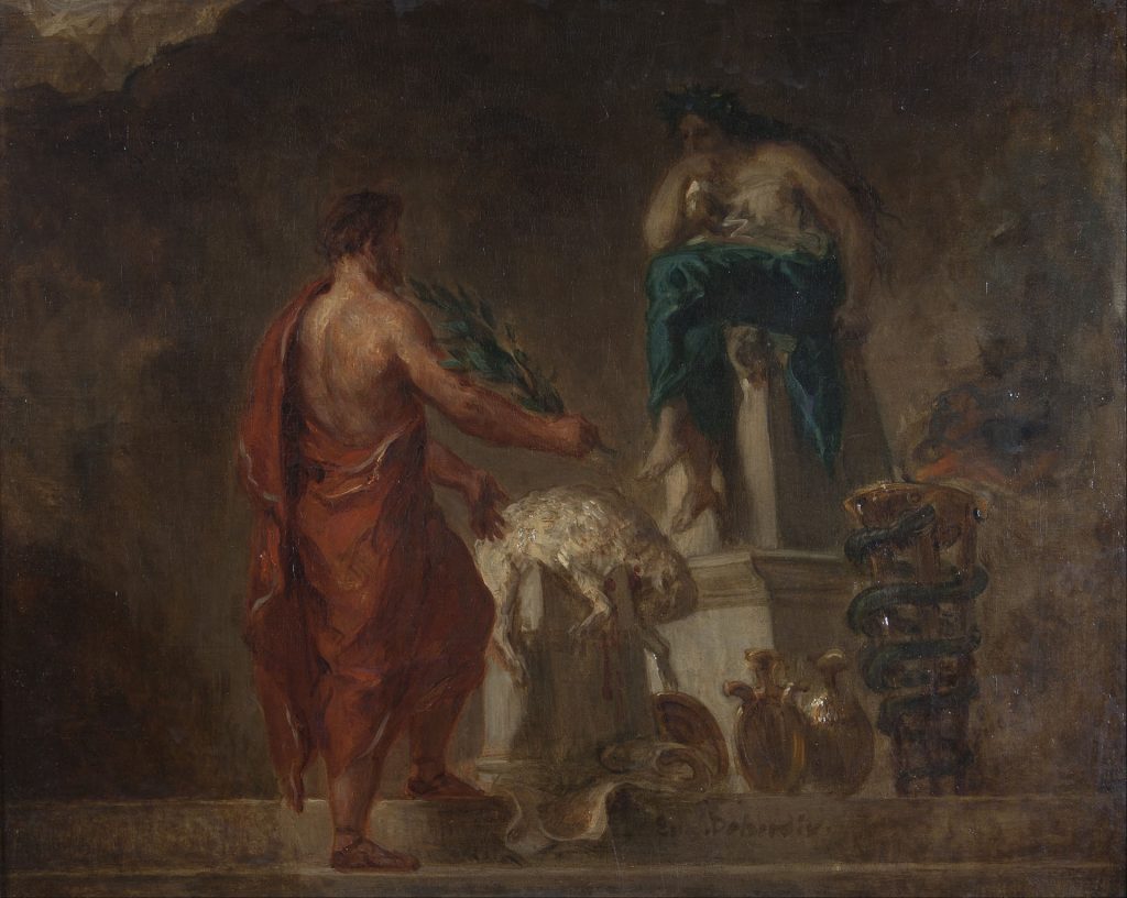 Painting of the Pythia at the Oracle of Delphi