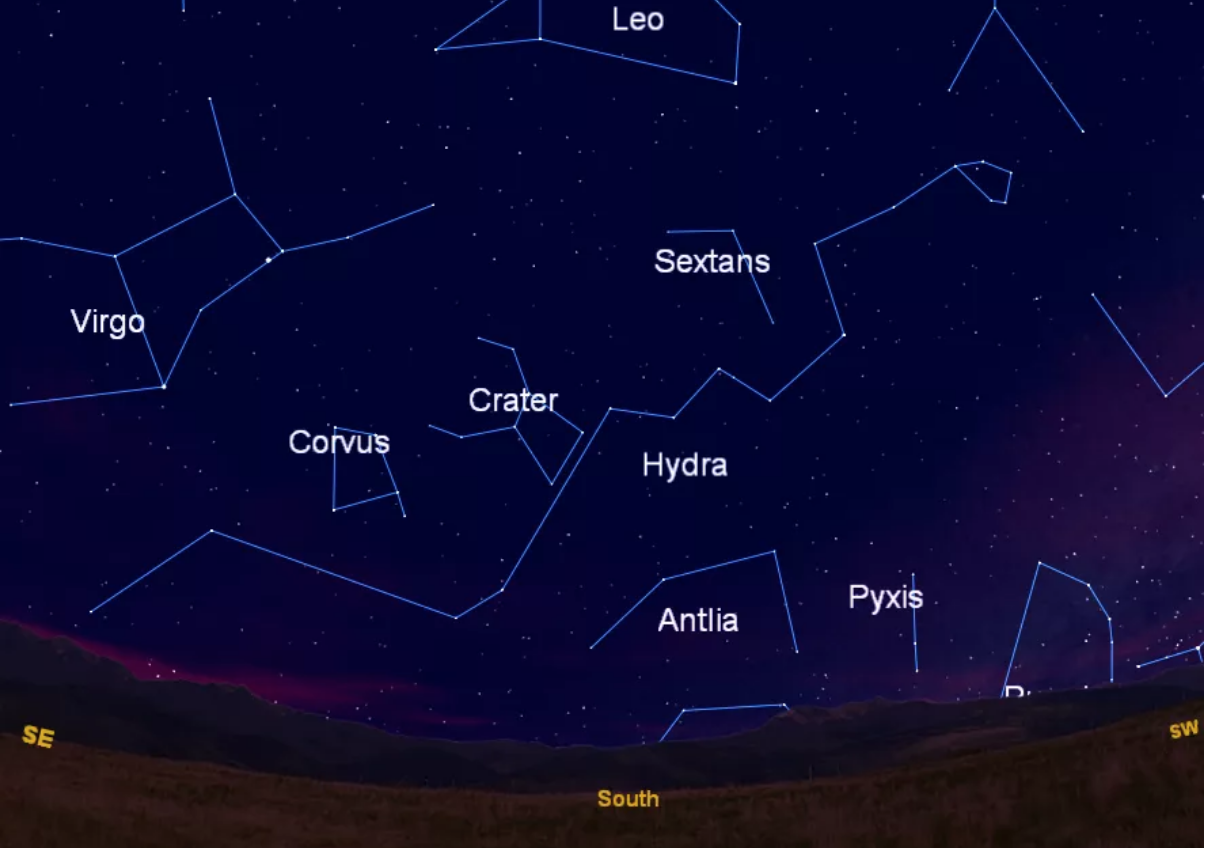 Image showing Hydra in the southern sky at around 9 pm ET, mid ...